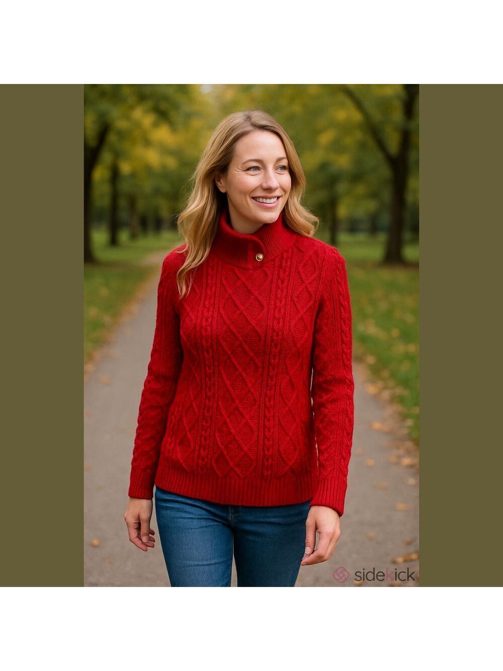 90s RALPH LAUREN RED COTTON FISHERMAN CABLE KNIT SWEATER JUMPER W HIGH NECK SZ L